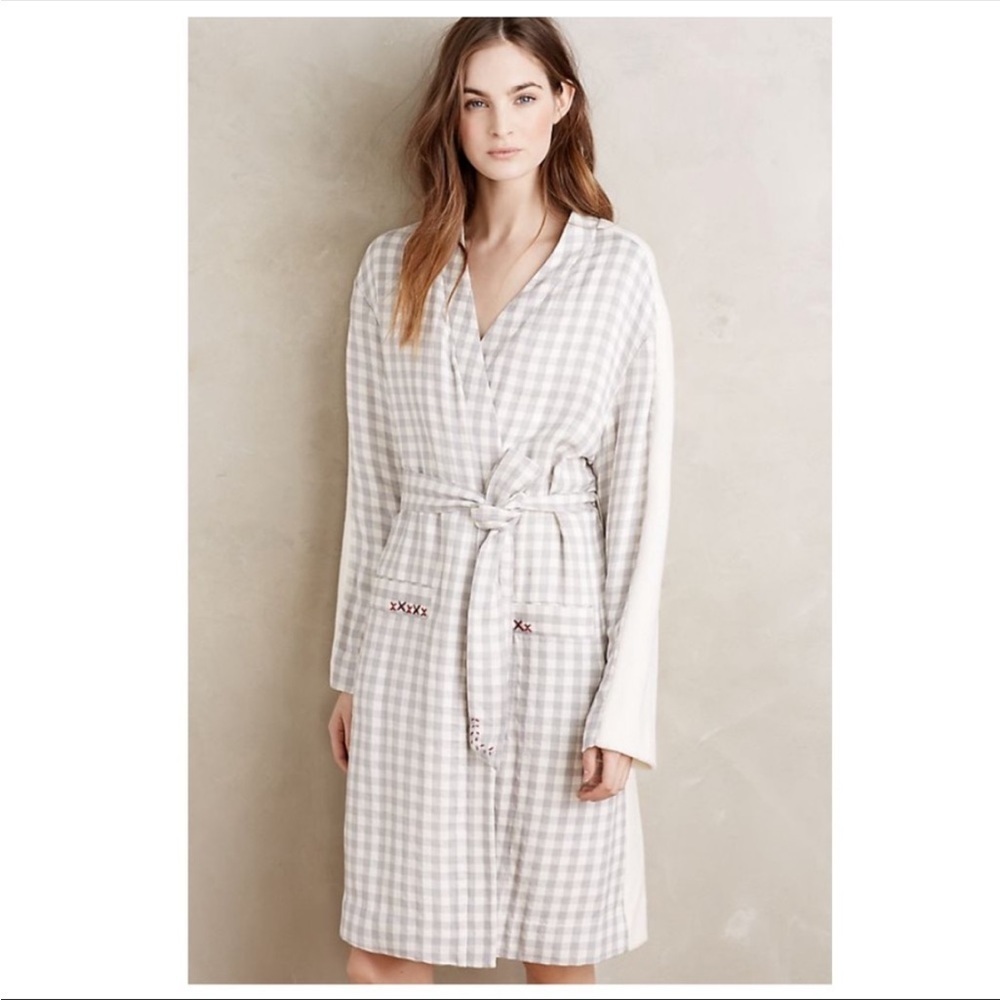 ANTHROPOLOGIE Saturday Sunday Robe Gray Checkered Pattern